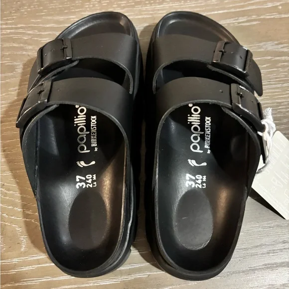 Black Leather Arizona Chunky Birkenstock Size 6 - Picture 2 of 9